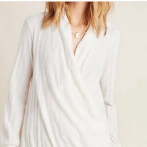 Maeve by Anthropologie White Textured Drape Front Sweater Top Size L